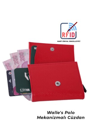 Erkek-kadın 2 Li Siyah-kırmızı Set Otomatik Mekanizmalı Kağıt Para Bölmeli Deri Cüzdan-kartlık cym5 - 8