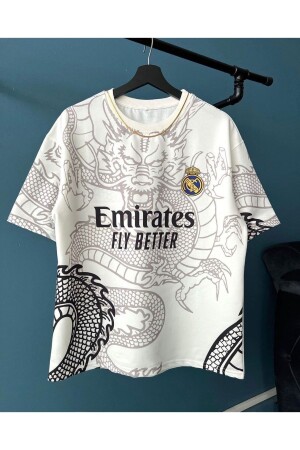 Erkek Kırık Beyaz Emirates Fly Better Oversize Bisiklet Yaka Tshirt - 1