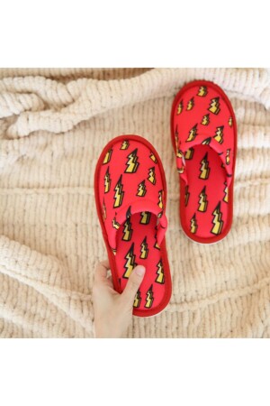 Erkek Kırmızı Şimşek Desenli Çeyiz Bohça Ev Terliği - Chochili