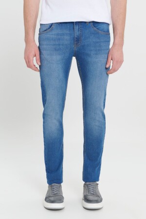 Erkek Lacivert Ekstra Slim Fit Dar Kesim Rıss Pamuklu Esnek Denim Jean Kot Pantolon ET0100000001 - 2