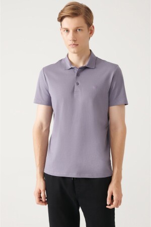 Erkek Lila %100 Pamuk Regular Fit 3 Düğmeli Kıvrılmaz Polo Yaka T-shirt E001035 - 1