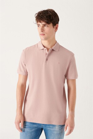 Erkek Pudra %100 Pamuk Serin Tutan Regular Fit Polo Yaka T-shirt E001004 - 1