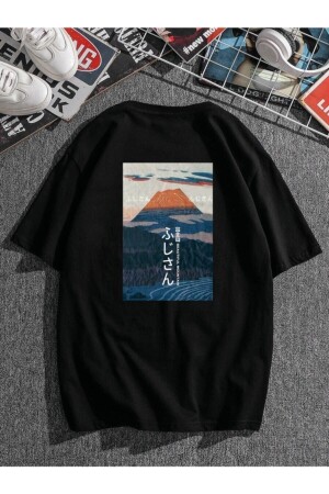 Erkek Siyah Oversize Mount Fuji Baskılı T-shirt FOXANGER1325461 - 2