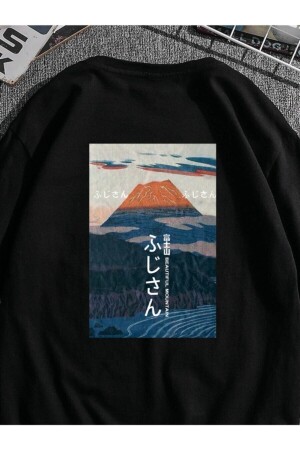 Erkek Siyah Oversize Mount Fuji Baskılı T-shirt FOXANGER1325461 - 5