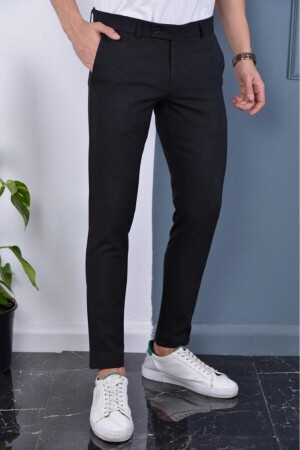 Erkek Siyah Renk Italyan Kesim Kaliteli Esnek Likralı Bilek Boy Kumaş Pantolon - 1