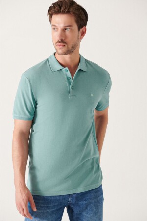 Erkek Su Yeşili %100 Pamuk Serin Tutan Regular Fit Polo Yaka T-shirt E001004 - 1