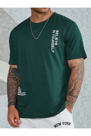 Erkek Yeşil Believe Baskılı Oversize T-shirt - 1