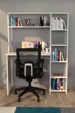 Ersinan Duru Schreibtisch mit Bücherregal weiß - 1