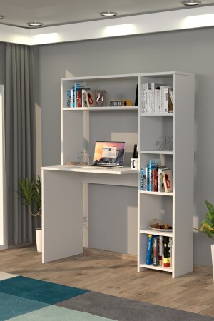 Ersinan Duru Schreibtisch mit Bücherregal weiß - 2