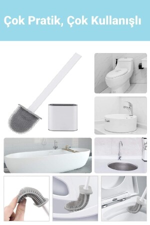 Es176 Home Weiße Toilettenbürste, Silikon-Badezimmer-Toilettenbürsten- und Halter-Set, weiß - 7