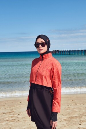 Esila Orange Schwarz Gilet Full Hijab Badeanzug Top HSM-2934-ESİLA - 1
