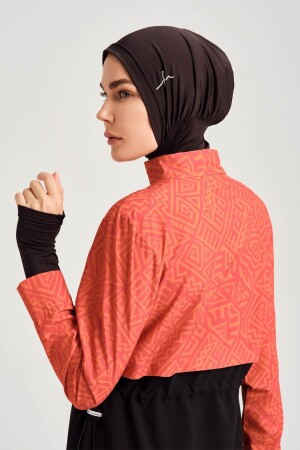 Esila Orange Schwarz Gilet Full Hijab Badeanzug Top HSM-2934-ESİLA - 4