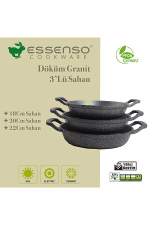 Essenso Set mit 3 Gusspfannen aus schwarzem Granit, 22 cm, 20 cm, 18 cm, asd2542 - 1