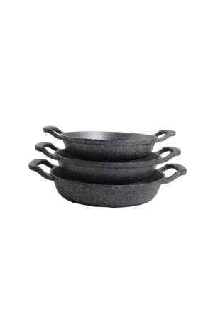 Essenso Set mit 3 Gusspfannen aus schwarzem Granit, 22 cm, 20 cm, 18 cm, asd2542 - 4