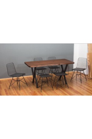 Esstisch aus Holz für 6 Personen mit sechs Stühlen, 80 x 160, Küchentisch 80 x 160, sechsteilige Drahtstühle - 2