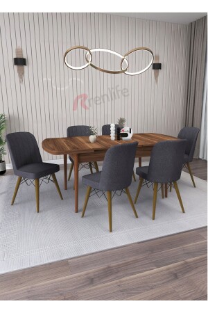 ESSTISCH AUSZIEHBARER TISCH FÜR 6 PERSONEN STUHL (KAREGOLD DARK GREY CHAIR KEMENÇE) - 2