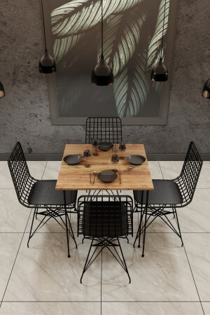 Esstisch-Set, Küchentisch, Café-Tisch, 4 Stück, Drahtstühle, 1 Stück, 70 x 70 cm, Tisch nmsmtlymk70 - 2