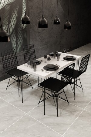 Esstisch-Set, Küchentisch, Café-Tisch, 4 Stück, Drahtstühle, 1 Stück Tisch (weiß), nmsymk001 - 1