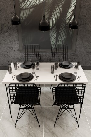 Esstisch-Set, Küchentisch, Café-Tisch, 4 Stück, Drahtstühle, 1 Stück Tisch (weiß), nmsymk001 - 2