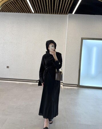 Eteği İpli Keten Takım - Siyah - Duendeca