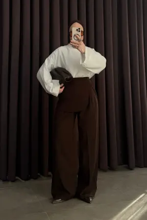 Etek Detaylı Klasik Kumaş Pantolon Acı Kahve - Nuuwears