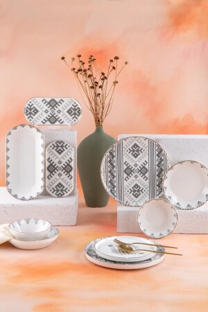 Ethnic 6 Kişilik 27 Parça Gri Motif Desenli Gold Yaldız Yemek Takımı 05126 SR-05126-2 - ACAR