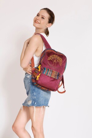 Ethnischer authentischer Bohemian-Rucksack mit Baum-des-Leben-Stickerei - 1