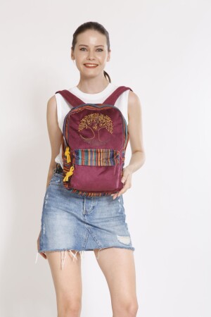 Ethnischer authentischer Bohemian-Rucksack mit Baum-des-Leben-Stickerei - 5