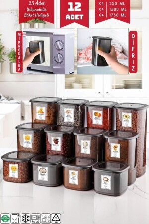 12-قطعة من الأنتراكيت المسموحة بنظام MNZ مجموعة حاويات تخزين لا يمكن كسرها اقتصادية 1.75/1.2/0.55 Lt NDY-EKO-1 - Nandy Home