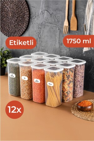 Etiketli Foly Kare Erzak Saklama Kabı Seti 12li 1,75 Büyük Boy Beyaz 12LI-175 - 1