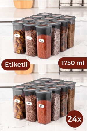 Etiketli Foly Kare Erzak Saklama Kabı Seti 24lü 1,75 Büyük Boy Antrasit 24LU-175 - 1