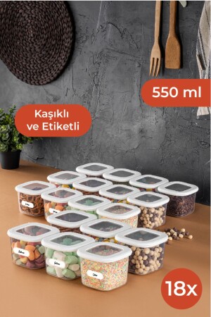 Etiketli Kaşıklı Foly Kare Erzak Saklama Kabı Seti 18li 0,55 Küçük Boy Beyaz 18LI-055 - 1