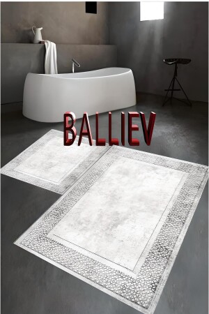 Etnik Desenli Gri 2'li Halı Takımı (60x100-40x60) - Balliev