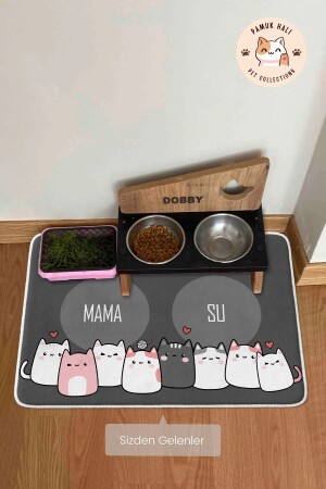 Evcil Hayvan Eğitim ve Beslenme Mama Altlığı-Renkli Mama Kabı-Makinada Yıkanabilir Paspas40X60 - 1