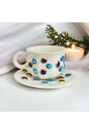 Evil Eye Bead gemusterte handgemachte türkische Kaffeetasse Evil Eye Türkisch gemischt - 1