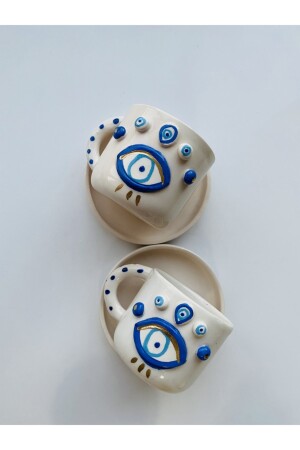 Evil Eye Bead Handgefertigtes Geschenk Keramik-Kaffeetasse für 2 Personen 006 - 3