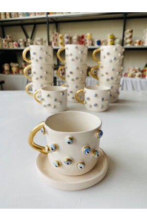 Evil Eye Perlen handgefertigte Keramik-Kaffeetasse 12121312121111111 - 2