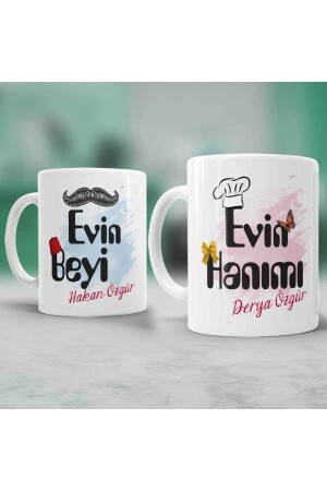 Evin Hanımı Evin Beyi Temalı Kişiye Özel Ikili Bardak KM12103 - 1