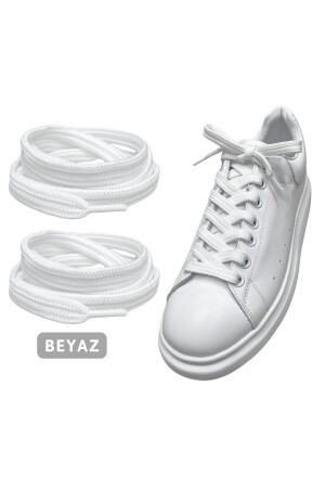 Exclusice 120 Cm Beyaz Yassı Spor Ayakkabı Bağcığı- Çift Katmanlı Örgülü Sneakers Bağcık- 1 Çift - 1