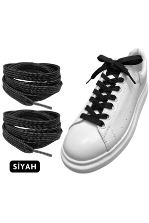 Exclusice 120 Cm Siyah Yassı Spor Ayakkabı Bağcığı- Çift Katmanlı Örgülü Sneakers Bağcık- 1 Çift - 1