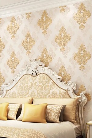 Exclusive 2708 Gold Parlak Damask Ekru Zemin Premium Desenli Duvar Kağıdı 5-30 M² - 2