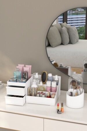 Exklusives Make-up-Kosmetik- und Pinselhalter-Organizer-Set, XL, Weiß, Exklusives Weiß - 1