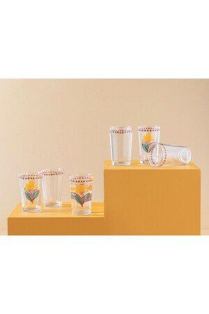 Exotisches Blumenglas-Set mit 6 Kaffeegläsern, 110 ml, Rosa – Orange - 6