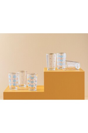 Exotisches Kunstglas-Set mit 6 Kaffeegläsern, 110 ml, Blau – Rosa - 2