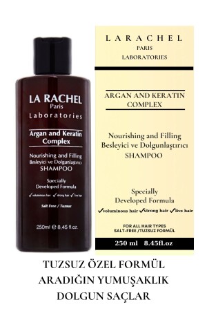 Extra Hacim Etkili Yoğunlaştırılmış Argan Ve Keratin Kompleksi Şampuan Tuzsuz Özel Formül 250 ml - La Rachel
