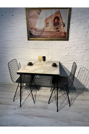 Ezgi 2-Personen-Esstisch-Set 60 x 90 – Küchentisch-Set – weißer Marmor mit ovaler Kante AVVİO821 - 2