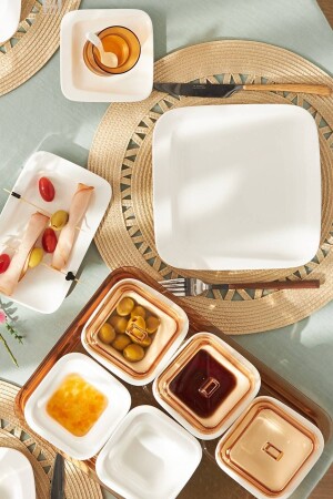 MNZ-Fabio Amber Porcelain 41 قطعة الإفطار / خدمة مجموعة 6 أشخاص مربع - Karaca