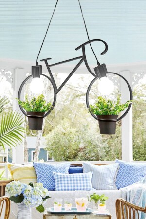 Fahrrad-Blumentopf, Metall-Kronleuchter, dekorativ, neuer Trend, Balkon-Pendelleuchte, Blumentopf für Café, Hotel, Kamelienlampe, BNDBSKLT369777 - 3