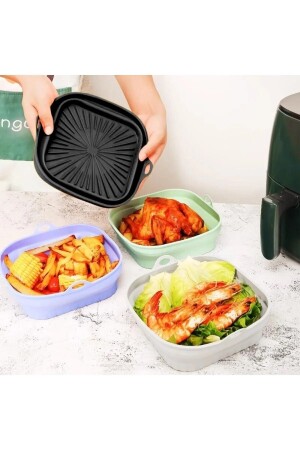 Faltbare Akkordeon-Quadrat-Airfryer-Backform, Silikon-Airfyer-Backform, 20 cm - 4