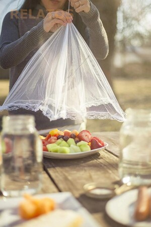 Faltbare Lebensmittelabdeckung Fliegenschutz Moskitonetz Lebensmittelabdeckung Regenschirm Mahlzeit Gemüse Obst Abdeckung rela14153white - 8